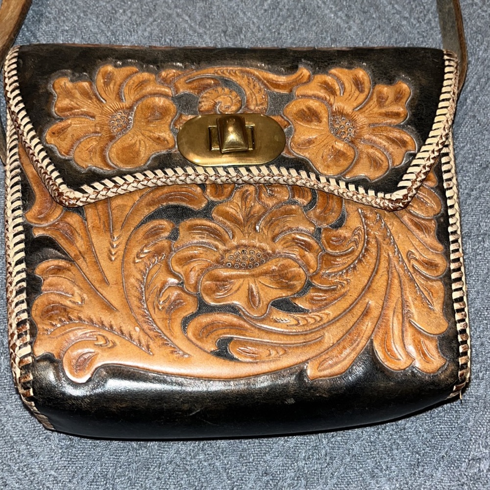 Hand tooled ladies purse vintage red crocodile